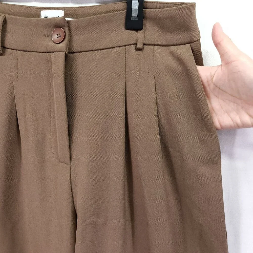 Princess Polly Pleated High Rise Wide Leg Dress Pants Size 8 Brown Trouser